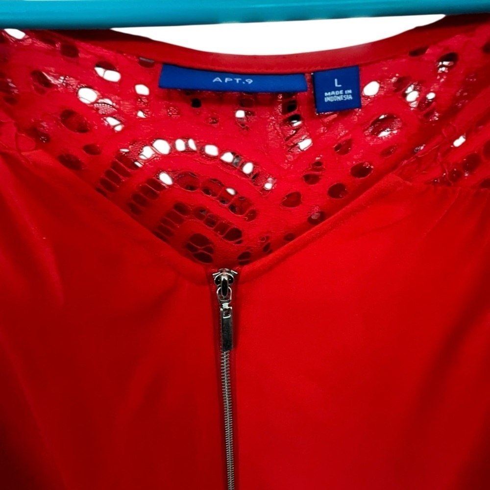 Apt. 9 Red Lace Blouse with Zipper - Picture 3 of 6